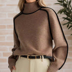 Women’s Turtleneck Knit Sweater with Contrast Trim