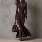 Women’s Winter Long-Sleeve Maxi Dress with Front Slit