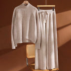 Women’s Wool Knit Set with High Neck Sweater and Pants