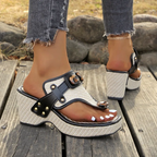 Women’s Woven Platform Sandals with Decorative Buckles