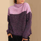 Women__ Chevron Pattern Turtleneck Sweater