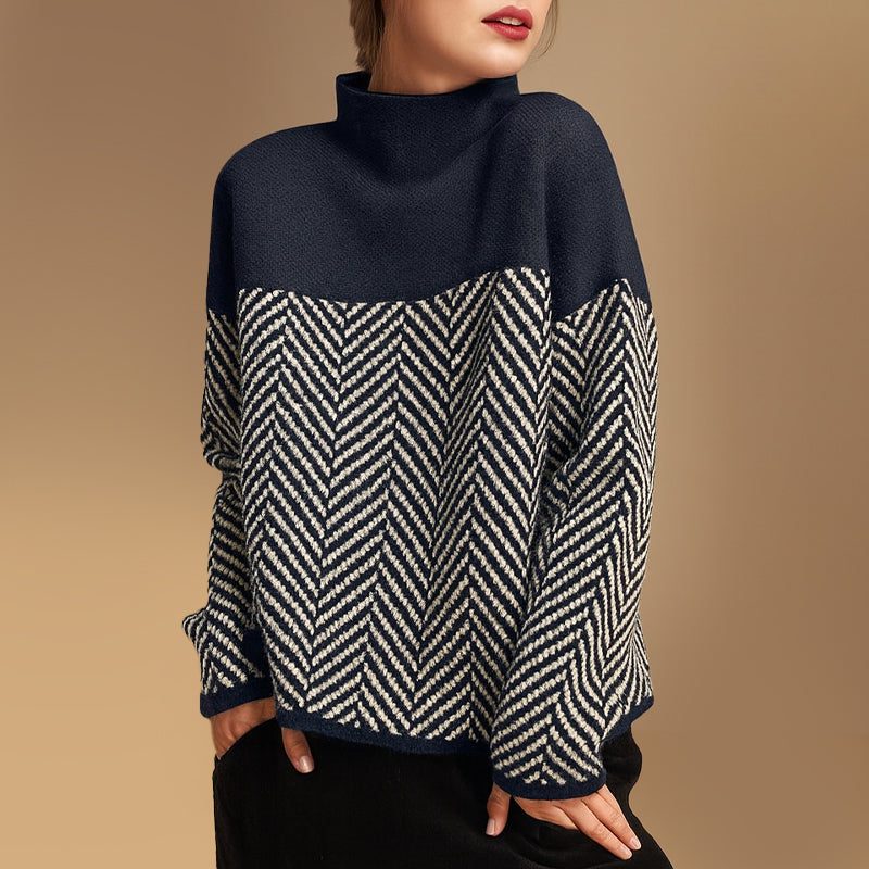 Women__ Chevron Pattern Turtleneck Sweater