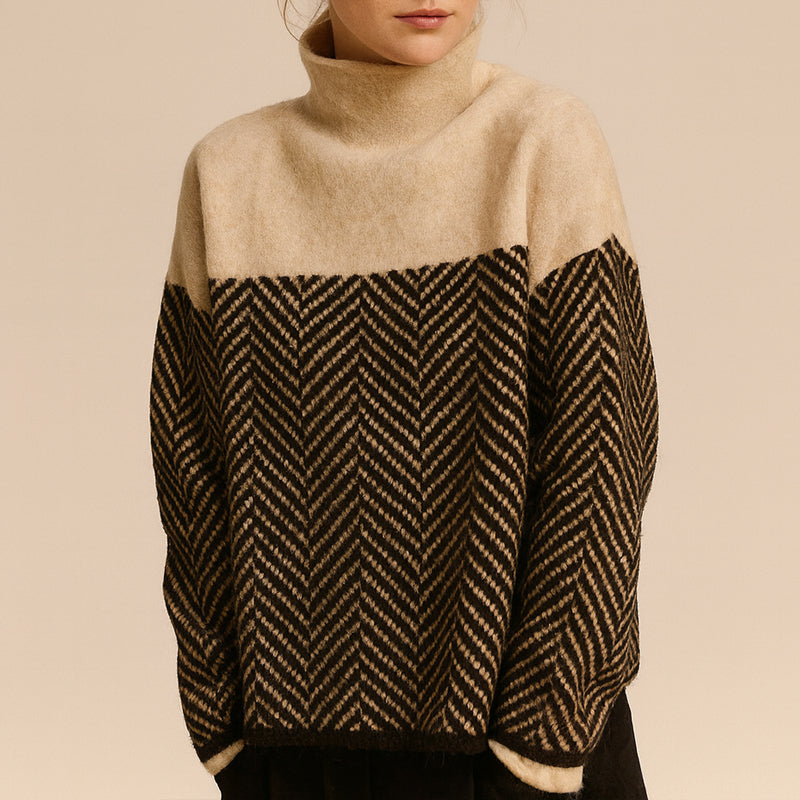 Women__ Chevron Pattern Turtleneck Sweater