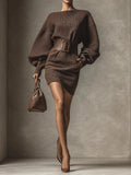 | Structured Belted Short Knit Dress