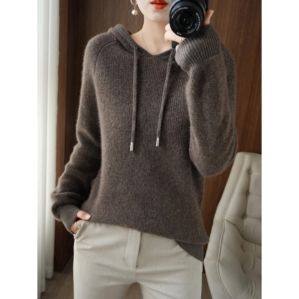 Women__ Hooded Cashmere Wool Knit Sweater