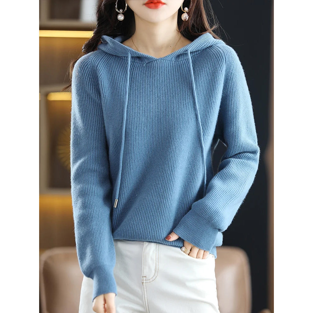 Women__ Hooded Cashmere Wool Knit Sweater
