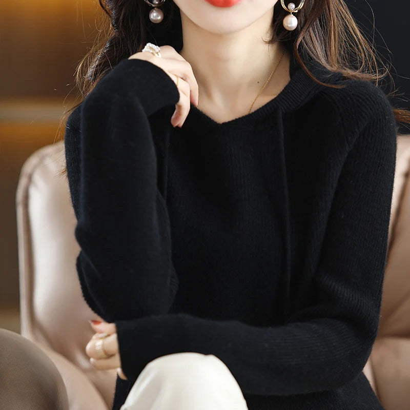 Women__ Hooded Cashmere Wool Knit Sweater