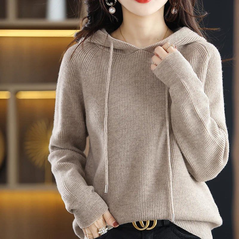 Women__ Hooded Cashmere Wool Knit Sweater