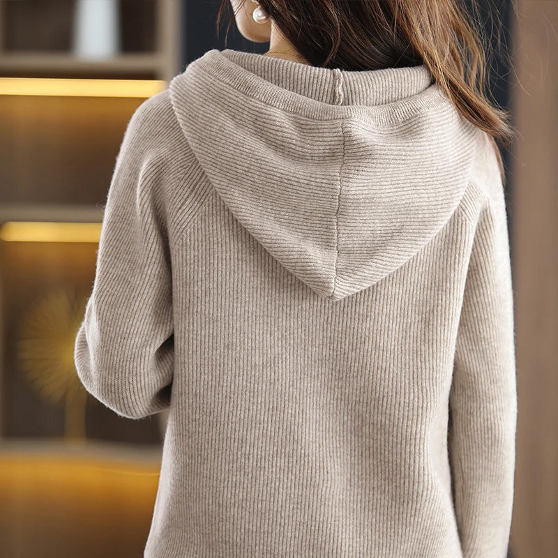Women__ Hooded Cashmere Wool Knit Sweater
