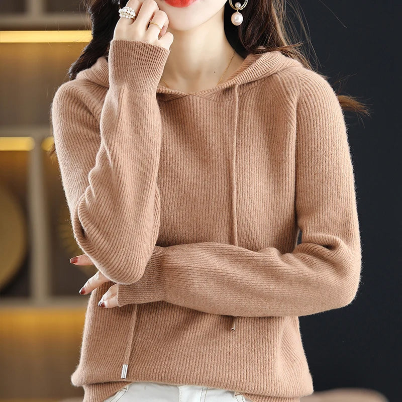 Women__ Hooded Cashmere Wool Knit Sweater