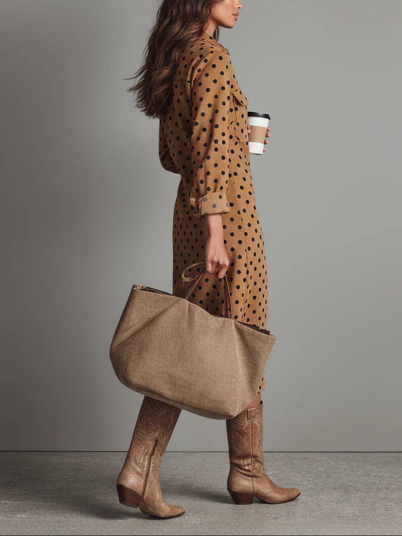 | Polka Dot Faux Leather Midi Dress