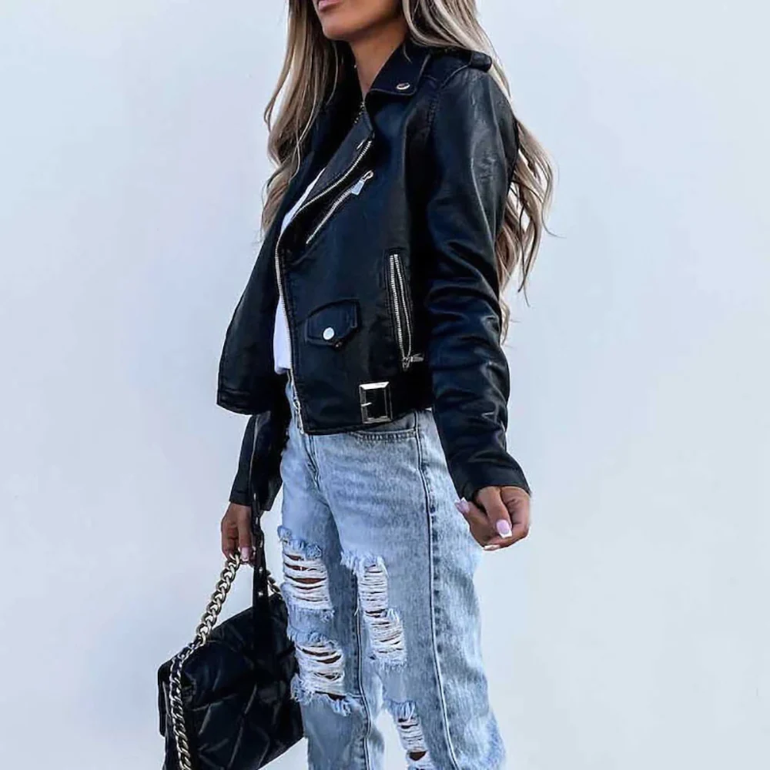 | Women’s Zip-Up Biker Jacket
