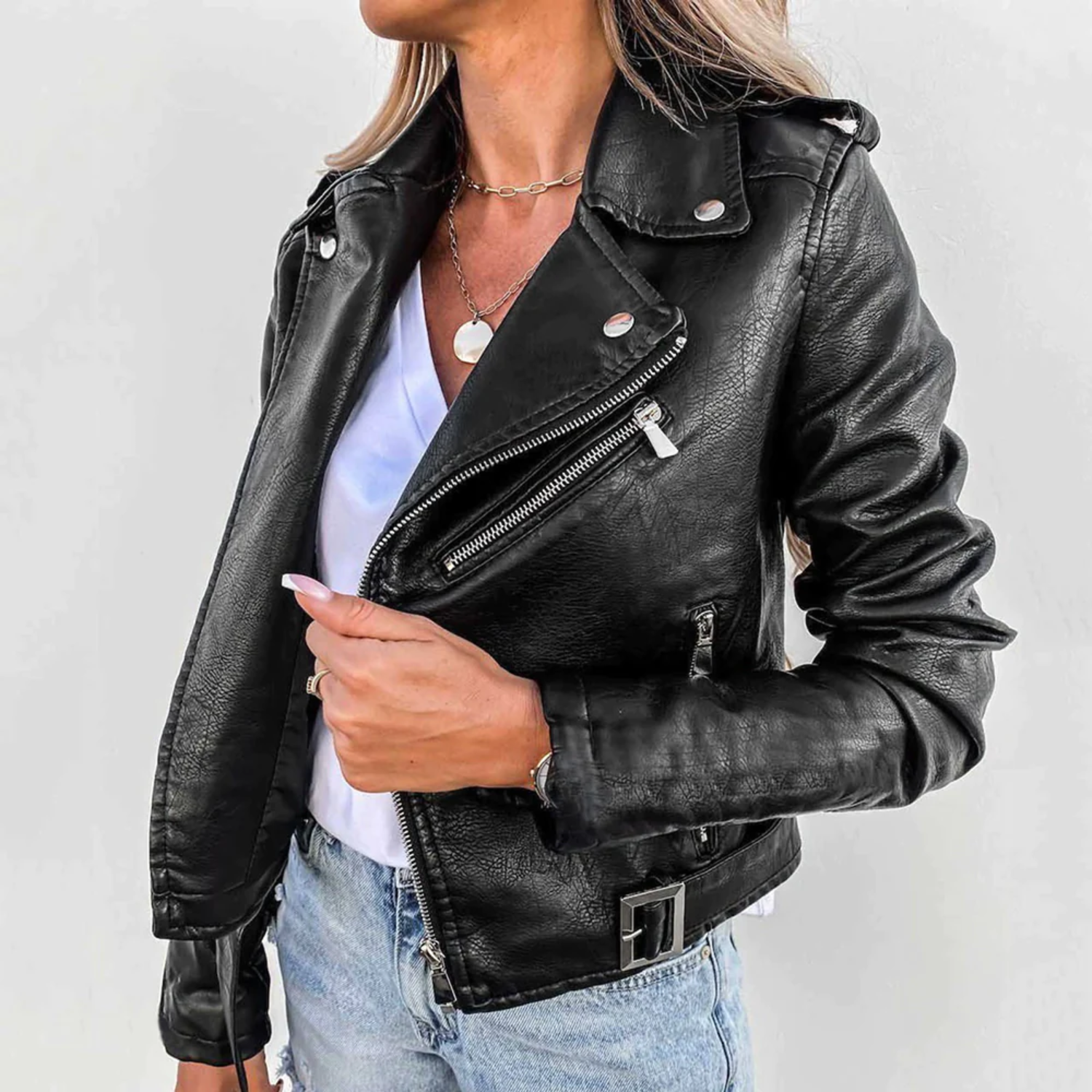 | Women’s Zip-Up Biker Jacket