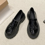 Plus Size British Style Thick Bottom Pu Leather Platform Casual Flats Loafers