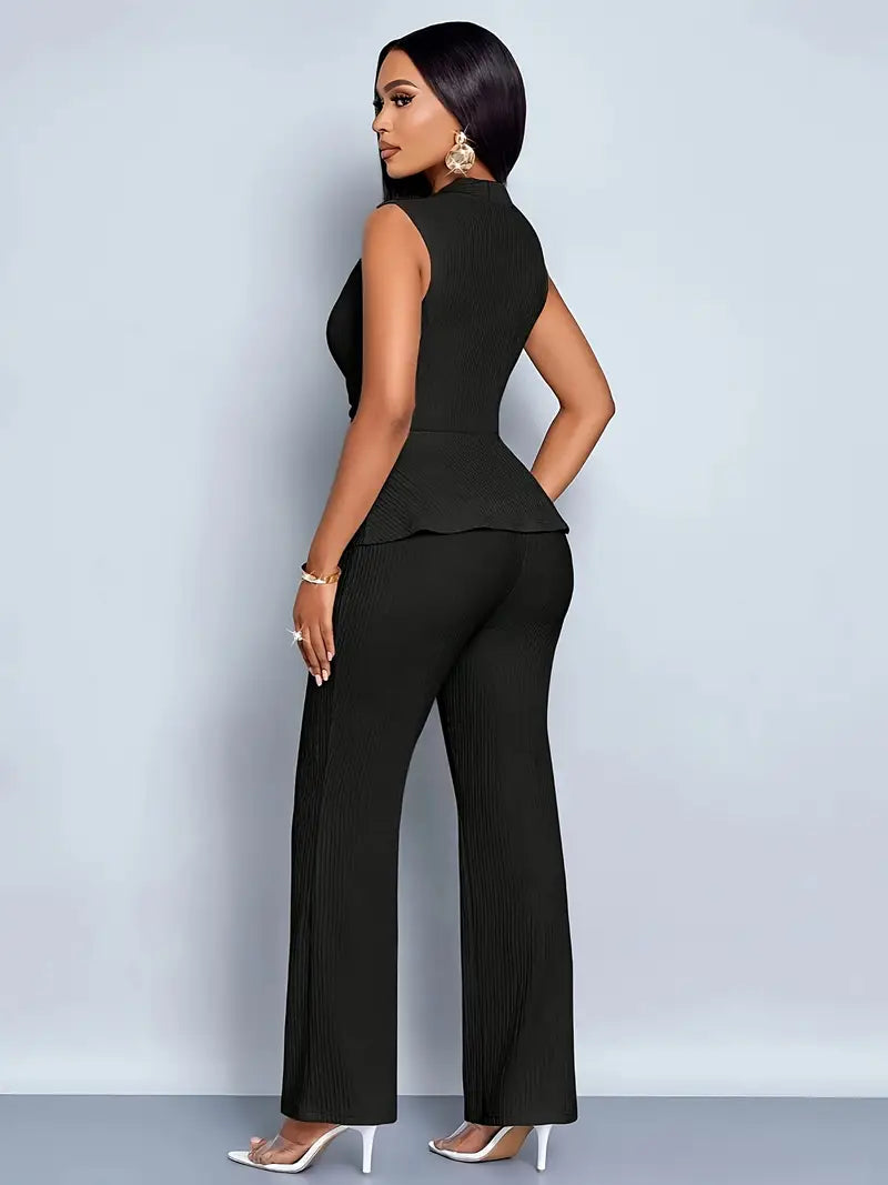 | Women Pleated Peplum Pants Set