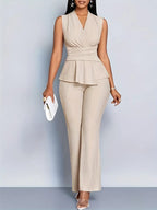 | Women Pleated Peplum Pants Set