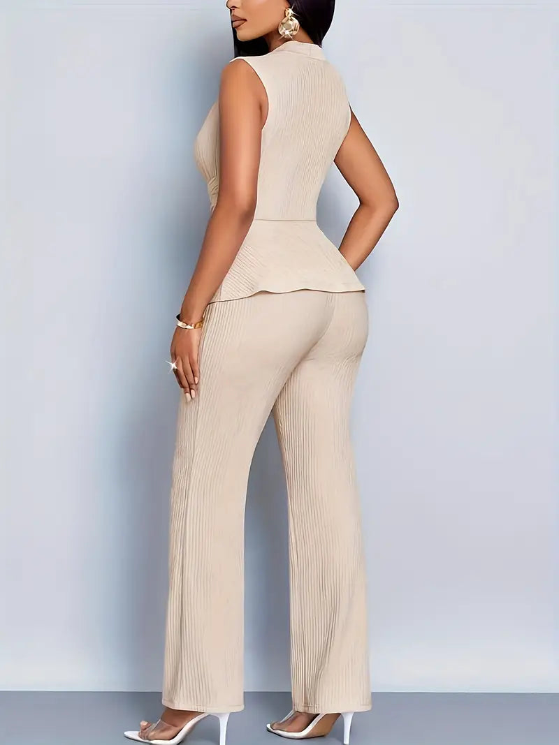 | Women Pleated Peplum Pants Set