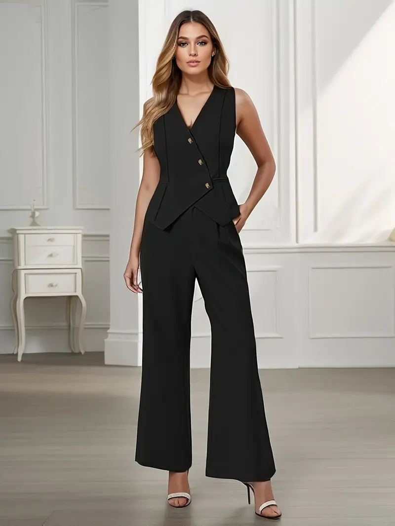 | Women's Button Vest Pant Set
