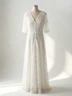 White Lace Maxi Boho Dress for Women - Embroidery Button Front Short Sleeves High Low Dress - Summer Beach Bridal Party Wear 2026