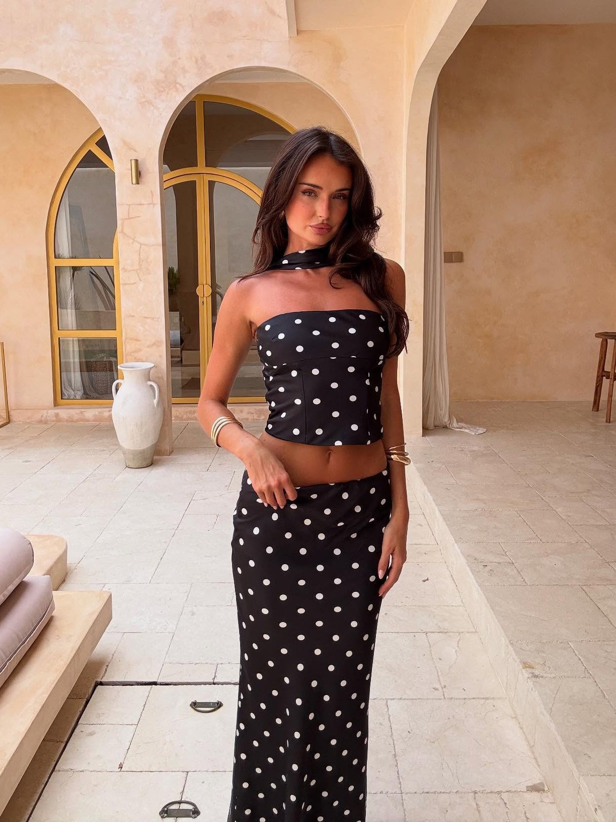 Polka Dot Crop Top Two-piece Set