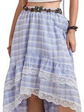 Lace Striped Plaid Midi Skirt For Women