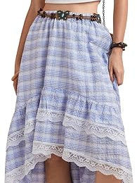 Lace Striped Plaid Midi Skirt For Women