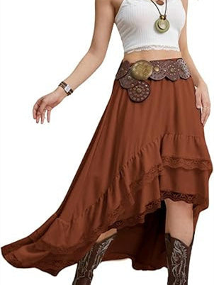 Lace Striped Plaid Midi Skirt For Women