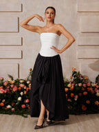 Strapless Pleated Corset Bodice High Low Gathered Tiered Maxi Dress
