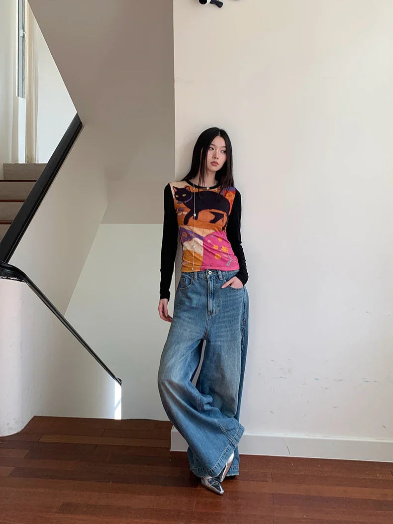 Y2K Cat Graphic Top