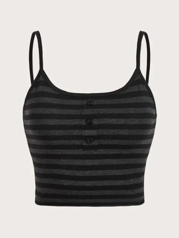 Y2K Striped Button Crop Top