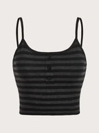 Y2K Striped Button Crop Top