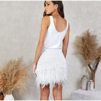 Sequin Fringe Feather Trim High Waist Mini Skirt
