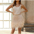 Sequin Fringe Feather Trim High Waist Mini Skirt