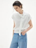 Flowing Soft Satin Off-shoulder Sleeveless Chiffon Top
