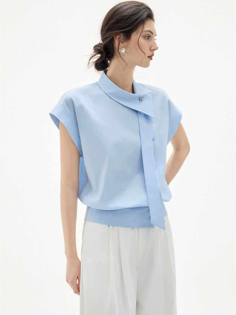 Flowing Soft Satin Off-shoulder Sleeveless Chiffon Top