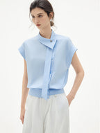 Flowing Soft Satin Off-shoulder Sleeveless Chiffon Top