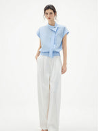 Flowing Soft Satin Off-shoulder Sleeveless Chiffon Top