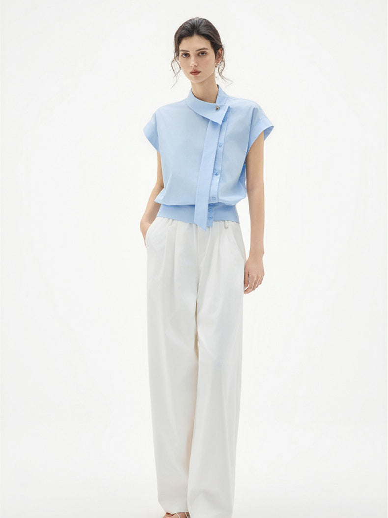 Flowing Soft Satin Off-shoulder Sleeveless Chiffon Top