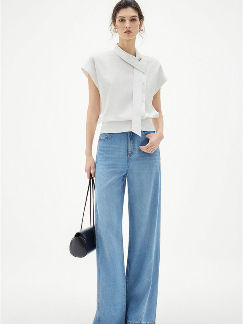 Flowing Soft Satin Off-shoulder Sleeveless Chiffon Top