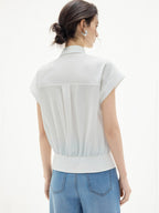 Flowing Soft Satin Off-shoulder Sleeveless Chiffon Top