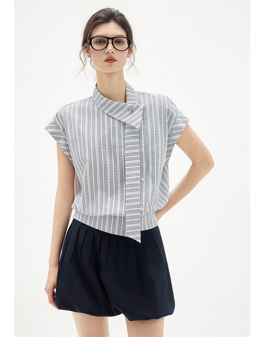 Flowing Soft Satin Off-shoulder Sleeveless Chiffon Top