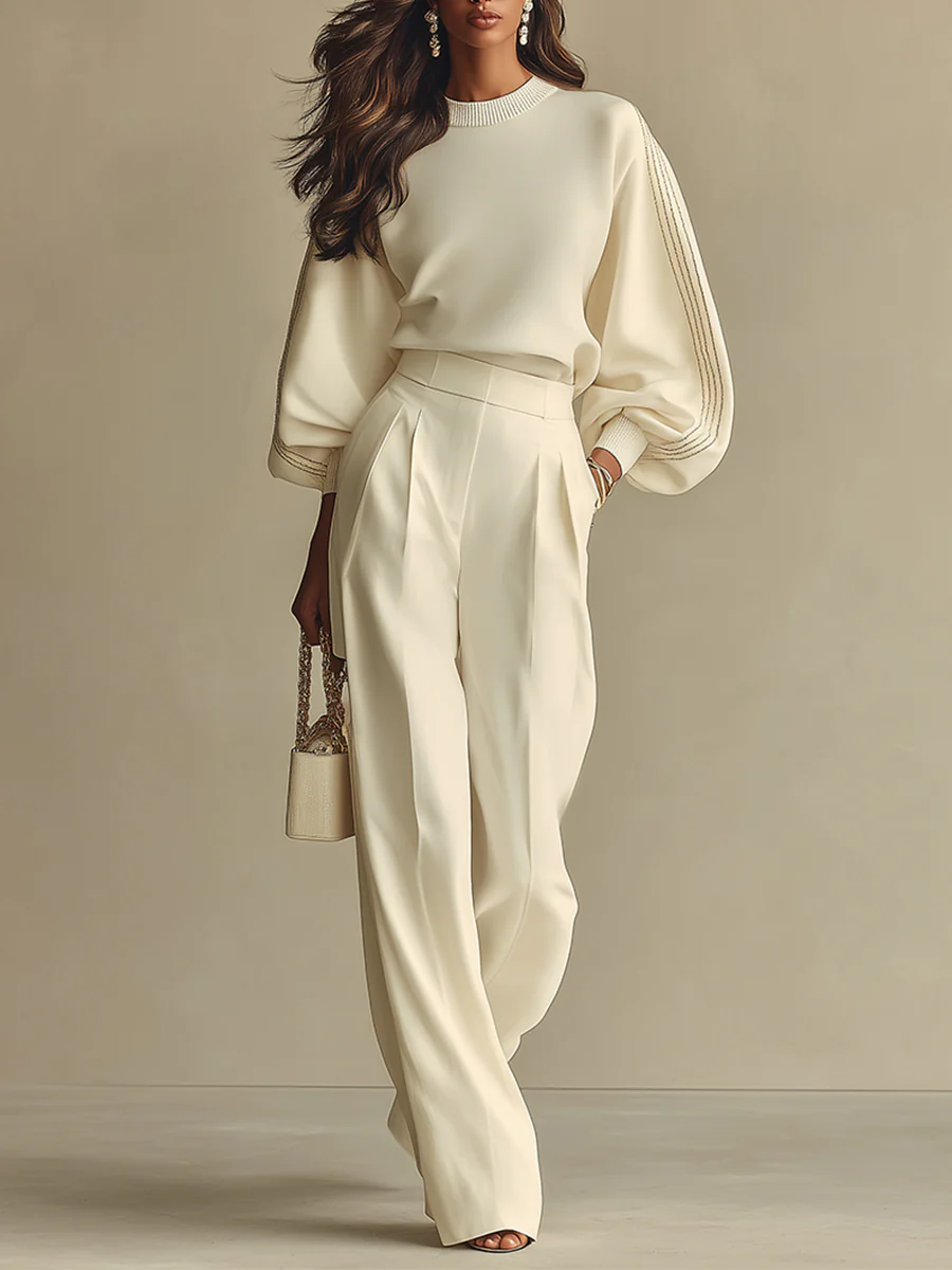 | Ivory Ribbed Crew Suit