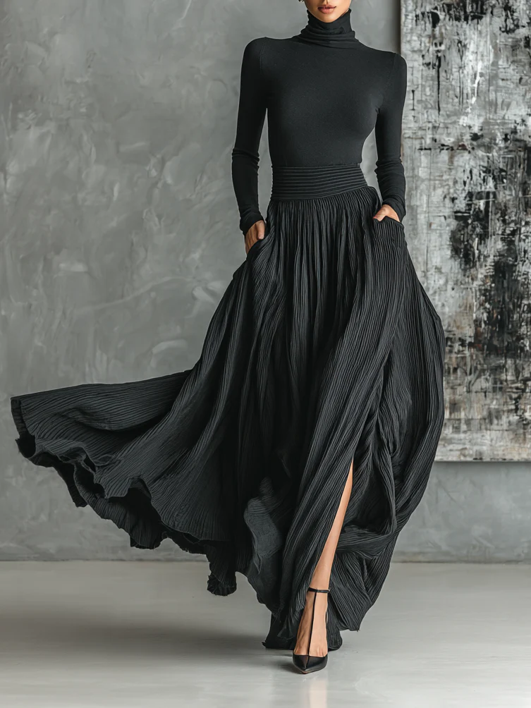 | Black Pleated Skirt Set
