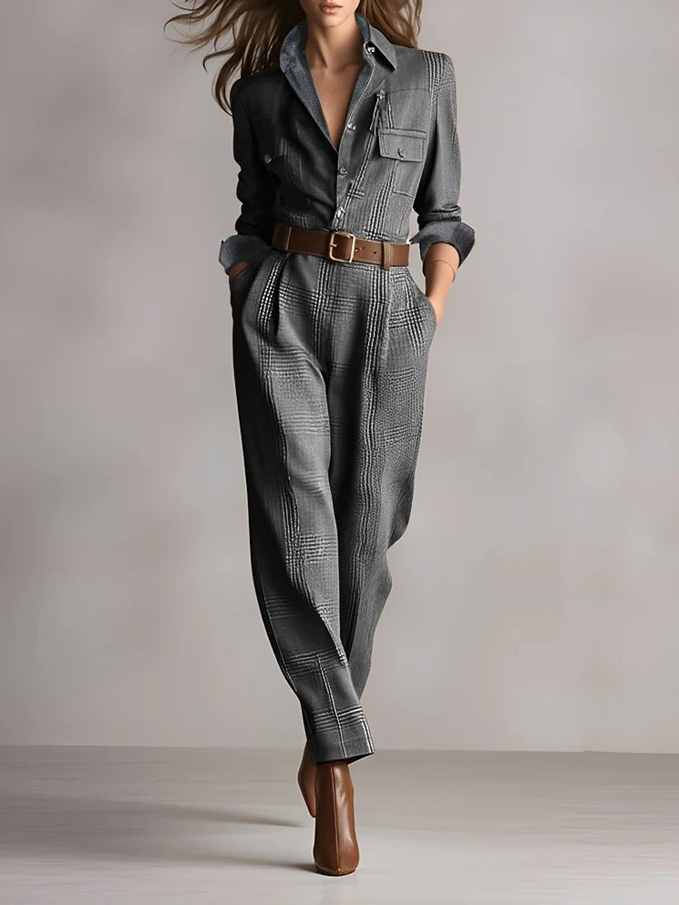 | Brown Tweed Utility Jumpsuit