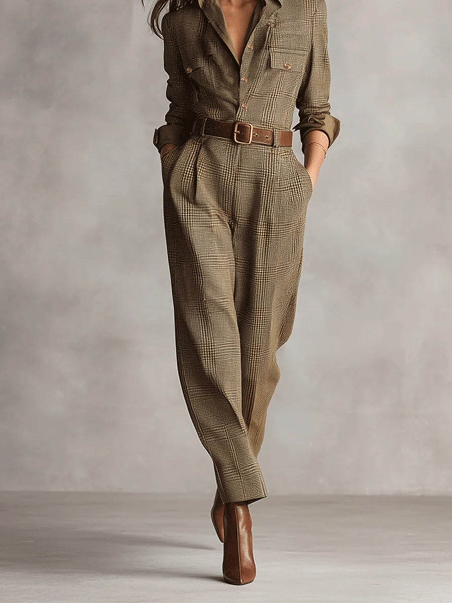 | Elegant Plaid Jumpsuit