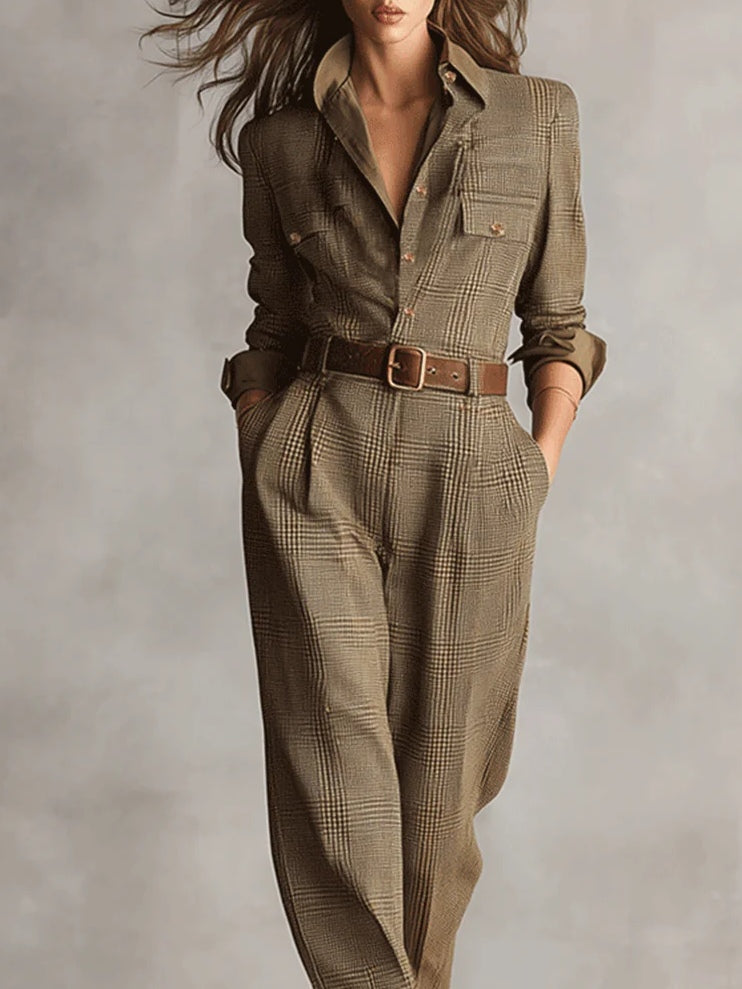 | Brown Tweed Utility Jumpsuit