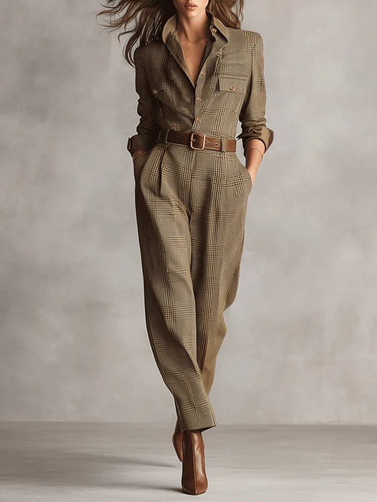 | Brown Tweed Utility Jumpsuit