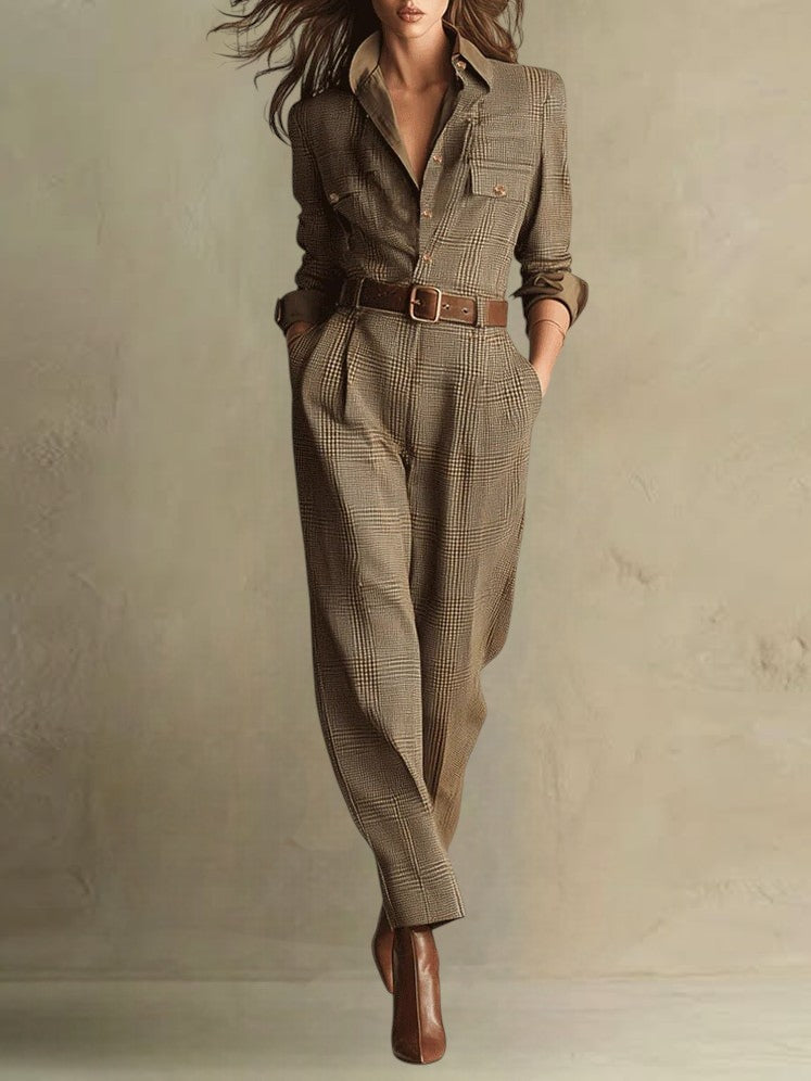 Corenne - Elegant Plaid Jumpsuit