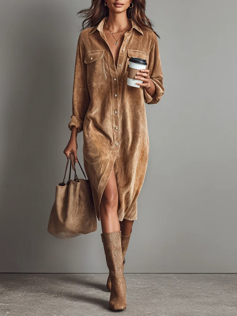 | Loose Corduroy Midi Dress
