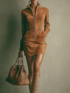 | Suede Zip Mini Dress